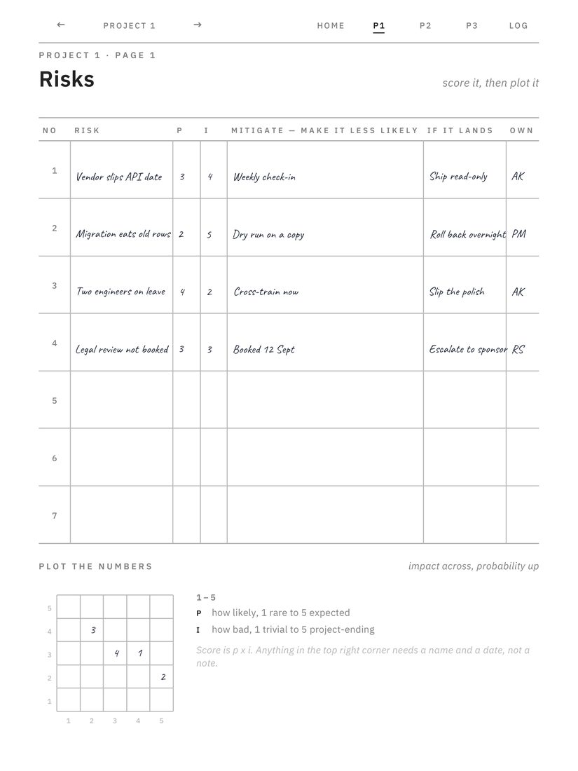 Project Planner — risk page