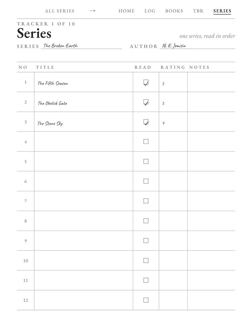 Reading Journal — series page