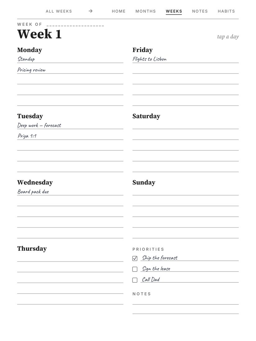 Undated Weekly System — week page
