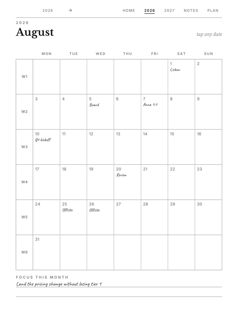 Daily Planner 2026-2027 — month page