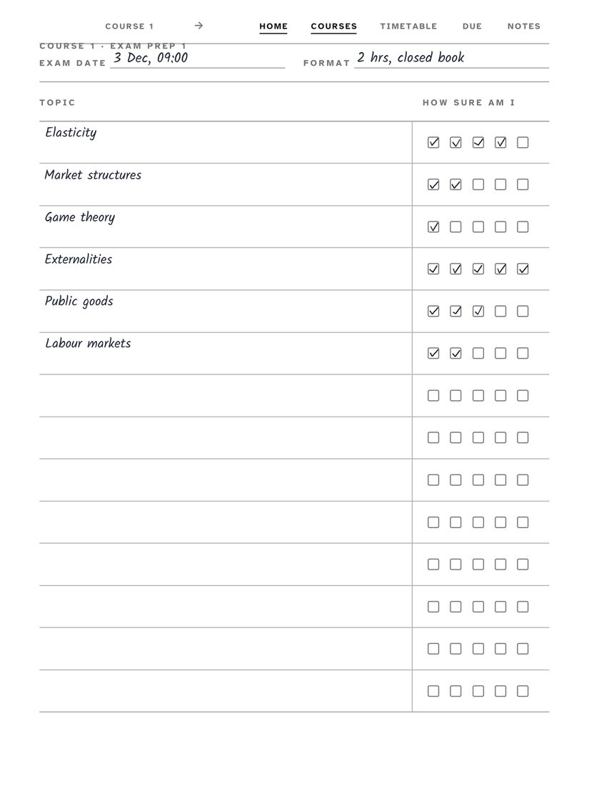 Student System page, filled in by hand