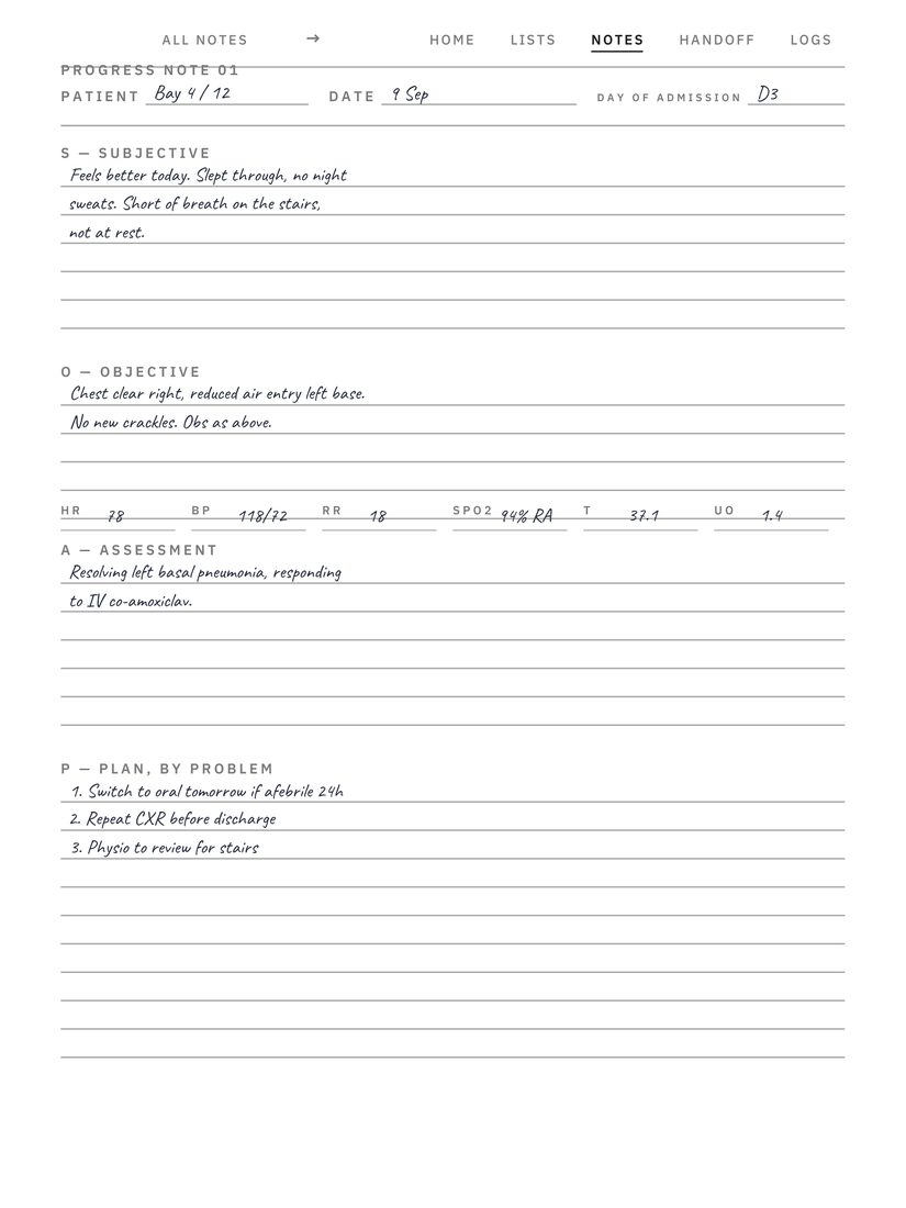 Clinical Shift System page, filled in by hand