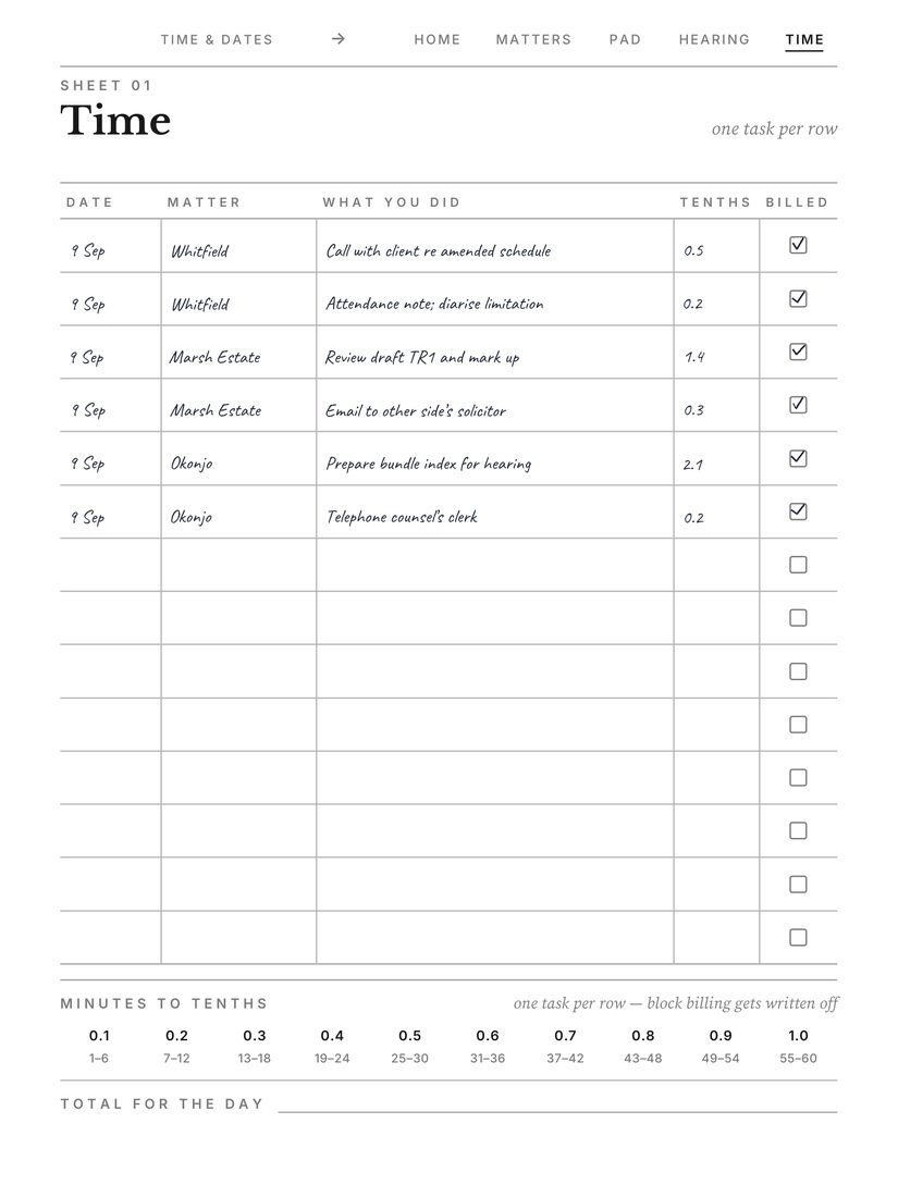 Legal Pad Pro &mdash; time page